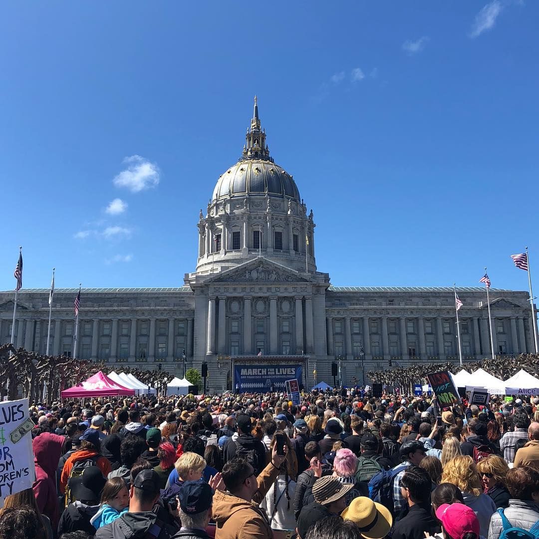 kids quoting Churchill, but a good crowd at the March for our lives, also cheering for Diane Feinstein, but a good crowd anyway
