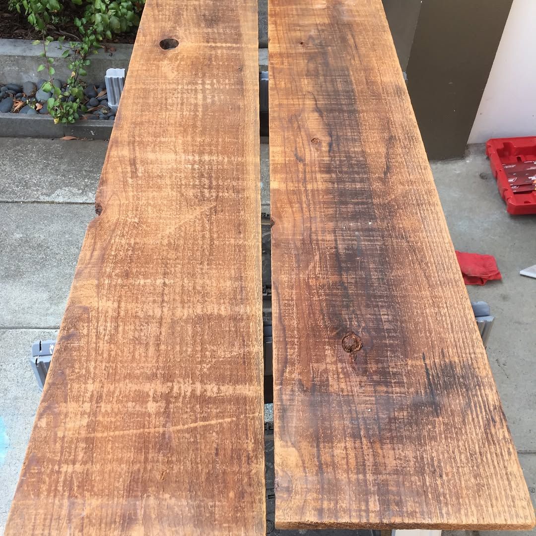 made a new table outta some recycled boards and a lotta spendy plumbing bits. my spec, design & engineering by Alec, labor by both of us