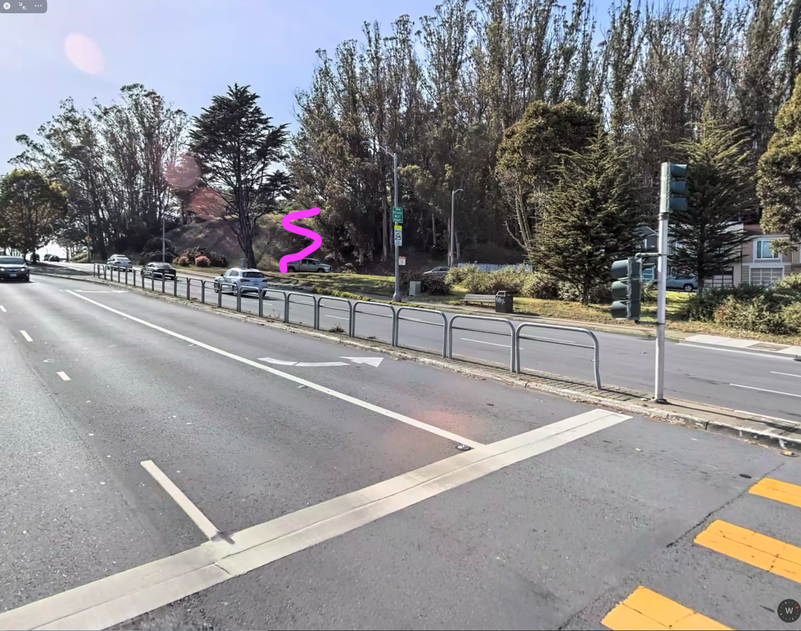 apple maps photo of where I decided to head up instead of home after watching a runner take the shortcut I drew in pink